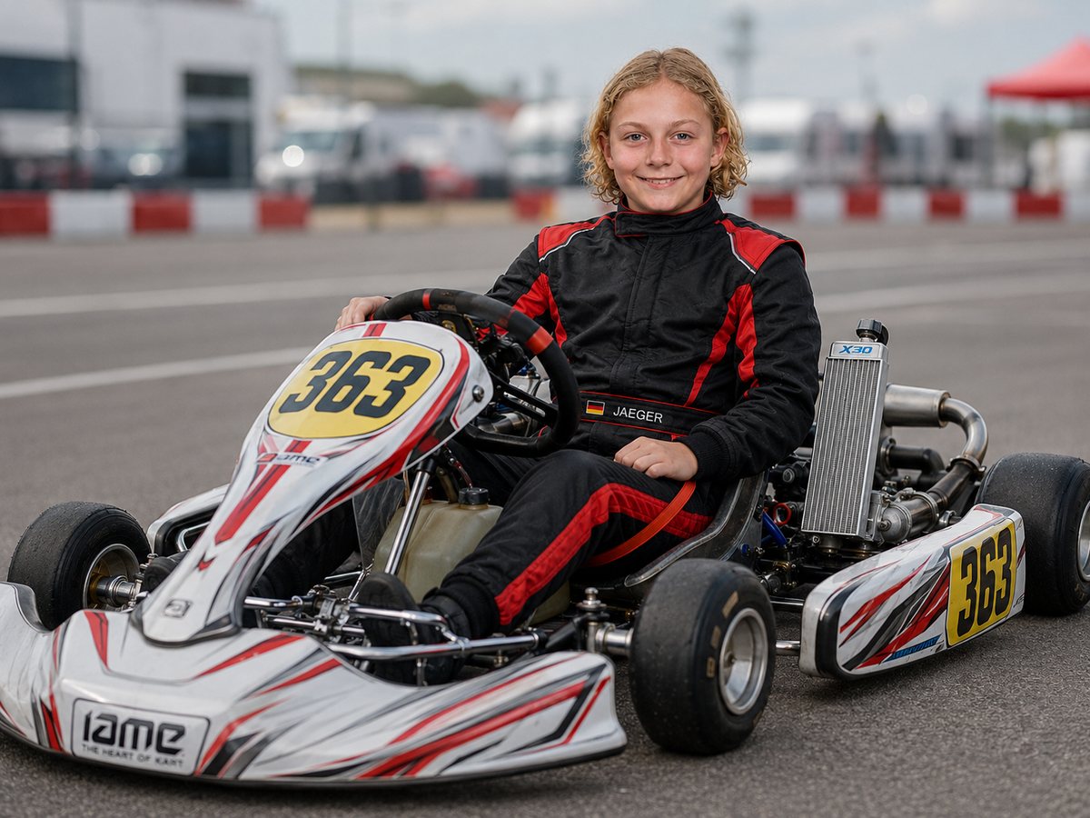 Sebastian Jaeger in his IAME race kart on track